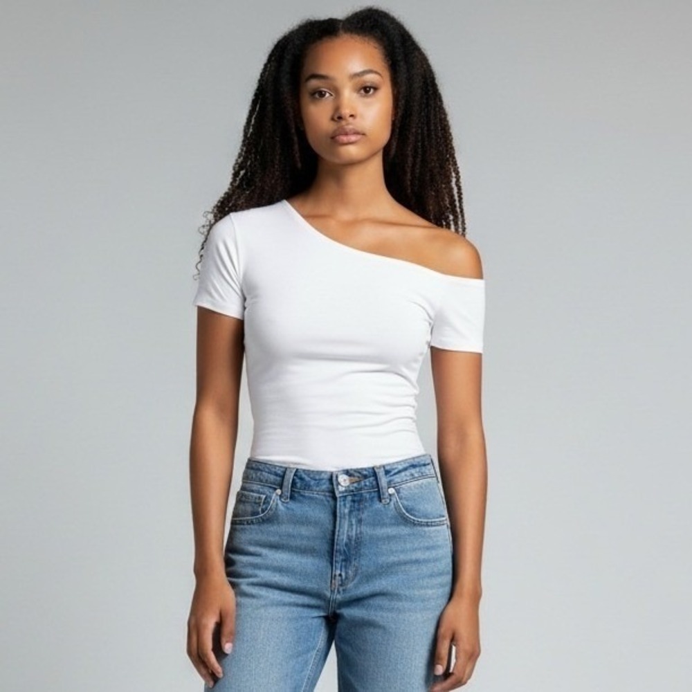 NWT TA3 Womens Shapey Short Sleeve One Shoulder Top XS White Back Lace Up